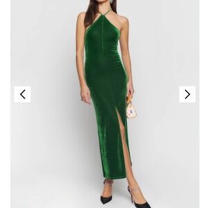 Reformation Nyla Velvet Green Dress